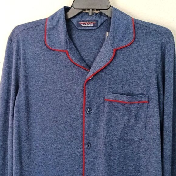 Roundtree & Yorke Mens Long Sleeve Button Down Blue Pajama Set sz S - Picture 2 of 16